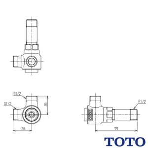 TOTO TK300C1 浄水器用分岐付き止水栓[アングル形][止水栓][分岐付][フィルター付]