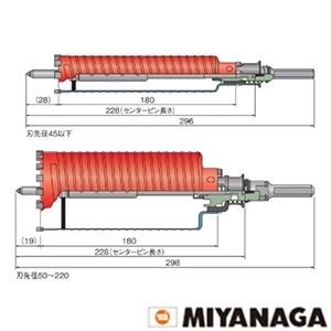 PCD125 ミヤナガ ドライモンドコアドリル（セット） ストレートシャンク 刃先径125mm