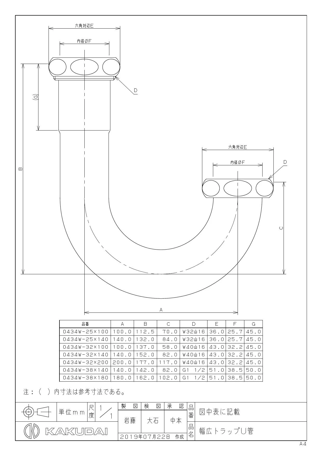 カクダイ 0434W-32X100商品図面 | 通販 プロストア ダイレクト