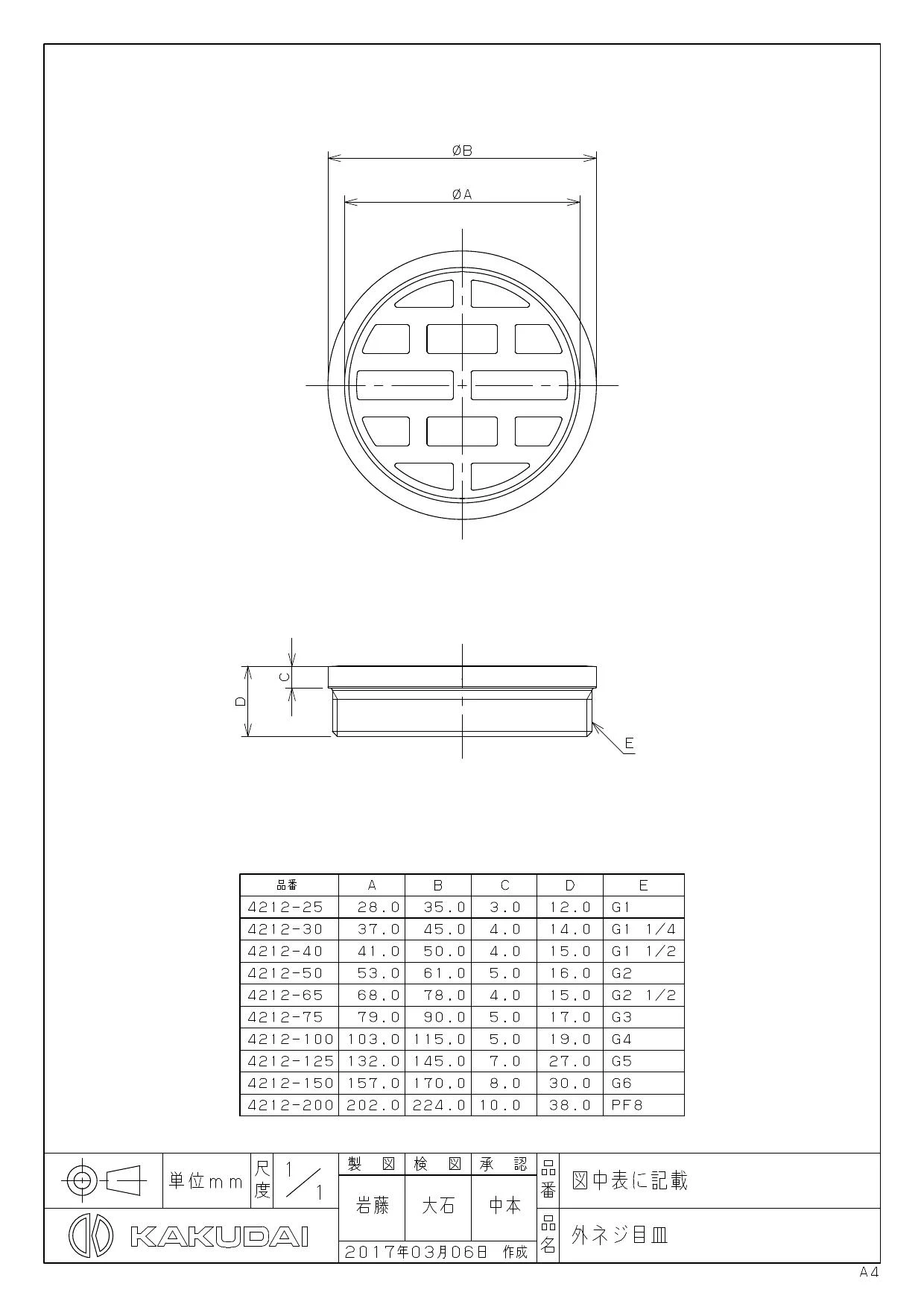 カクダイ 4212-125商品図面 | 通販 プロストア ダイレクト