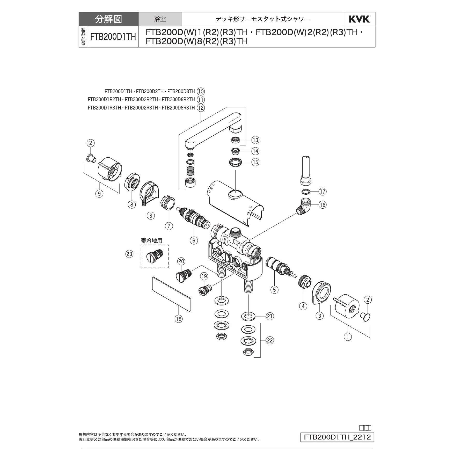 KVK FTB200D8R3TH 取扱説明書 商品図面 施工説明書 分解図|KVK デッキ形サーモスタット式シャワーの通販はプロストア ダイレクト