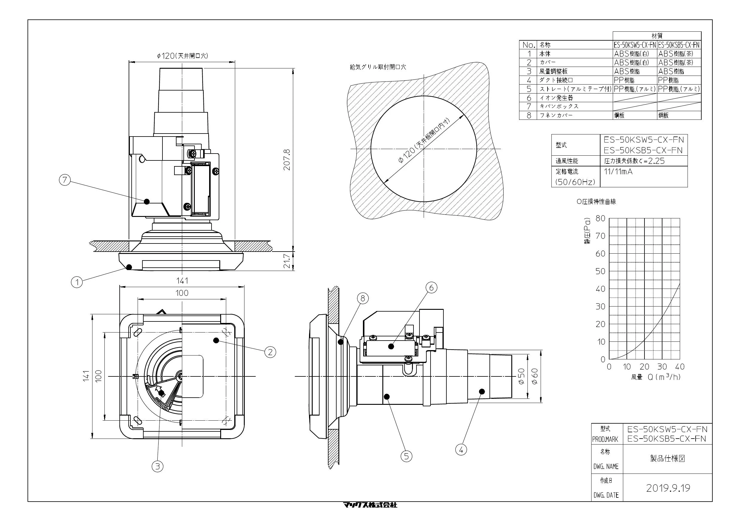 マックス ES-50KSB5-CX-ＦＮ取扱説明書 商品図面 | 通販 プロストア