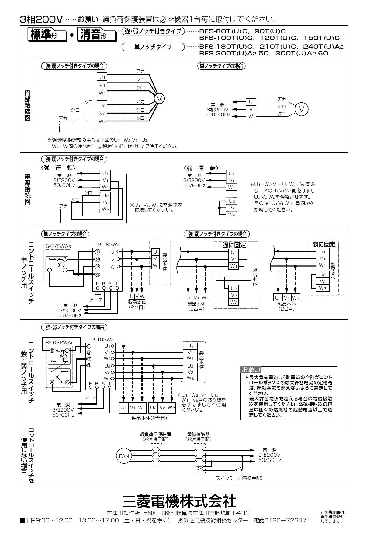 三菱電機 BFS-240TA2 取扱説明書 施工説明書 納入仕様図|三菱電機 ストレートシロッコファンの通販はプロストア ダイレクト