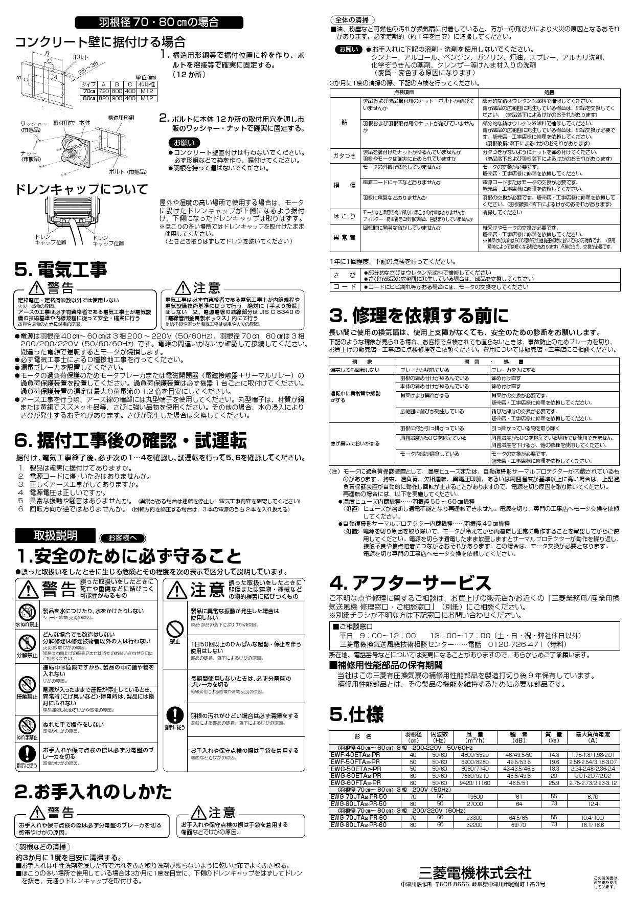 EWG-50ETA2-PR 三菱電機 MITSUBISHI 産業用有圧換気扇 防錆タイプ 羽根