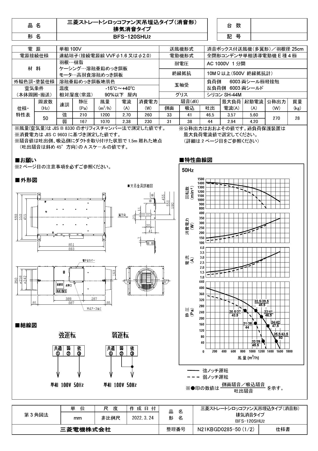 三菱 mitsubishi 換気扇 産業用送風機 本体ストレートシロッコファン BFS-120TUG - 3