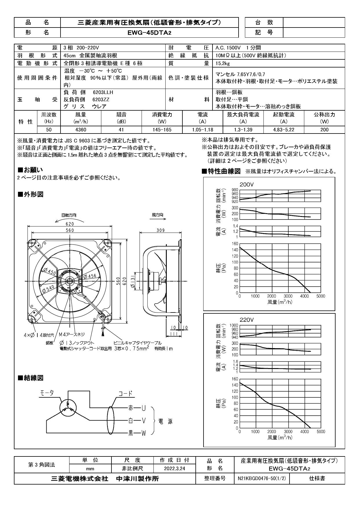 好評再入荷】 EWG-60ETA-PR 三菱電機 有圧 換気扇 三相防錆タイプ 三相