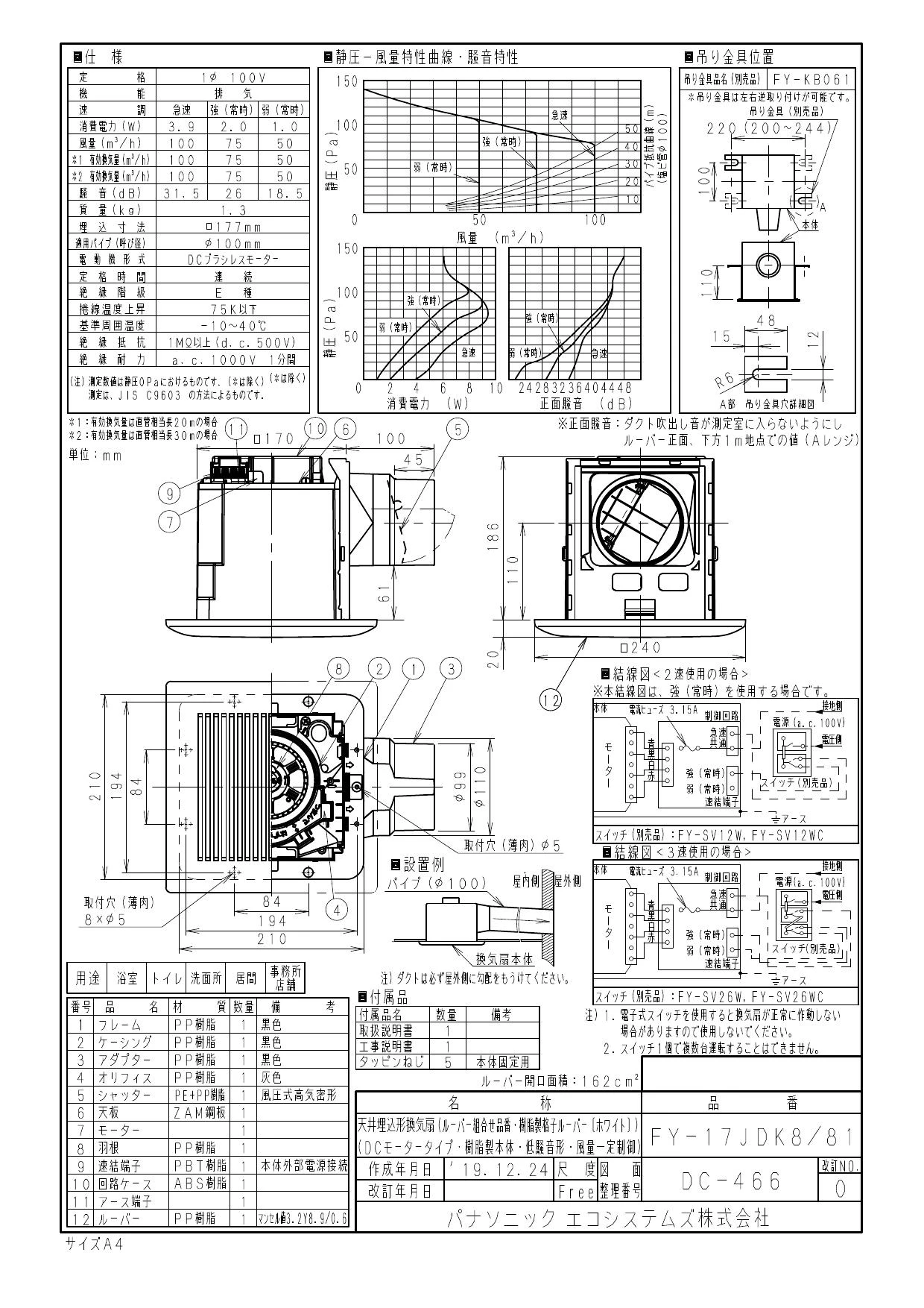 パナソニック FY-17JDK8/81取扱説明書 商品図面 施工説明書 | 通販