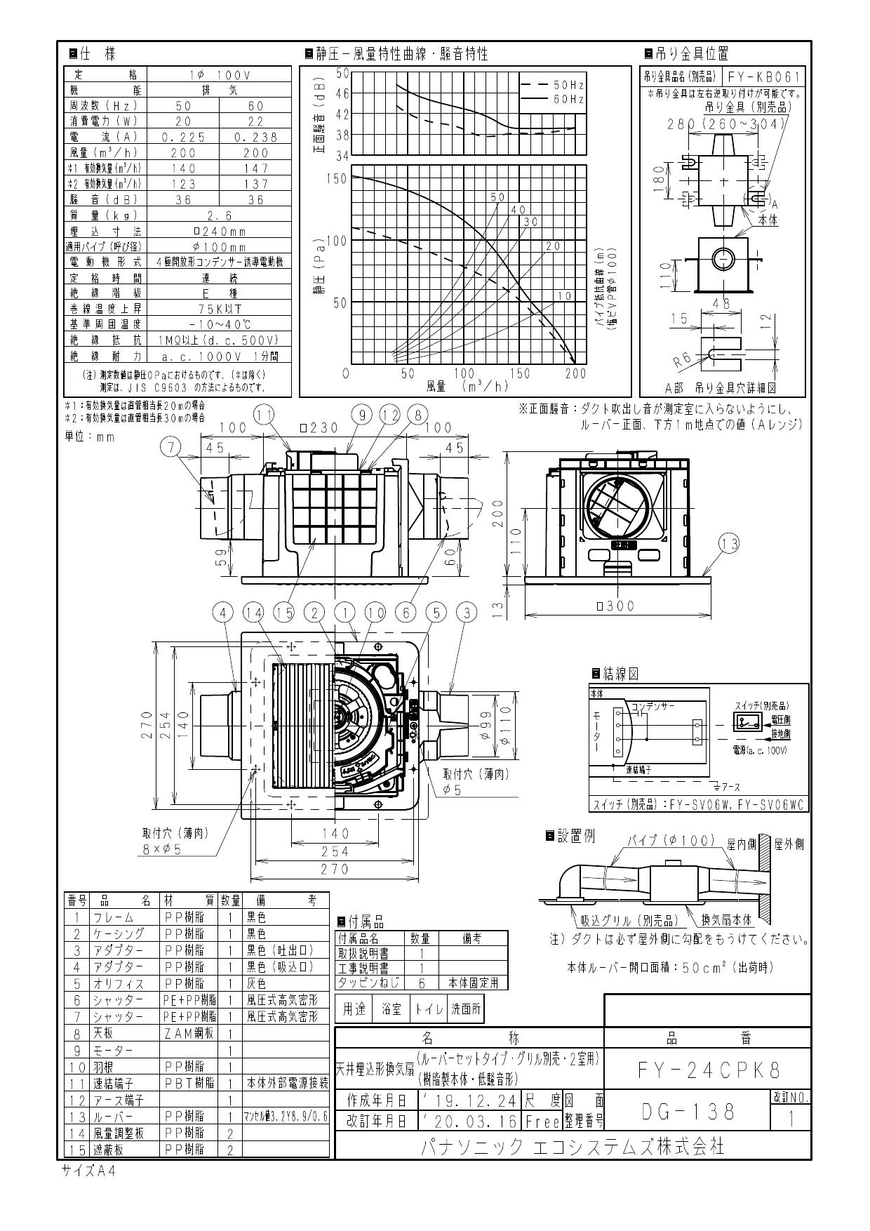 パナソニック FY-24CPK8取扱説明書 商品図面 施工説明書 | 通販 プロストア ダイレクト