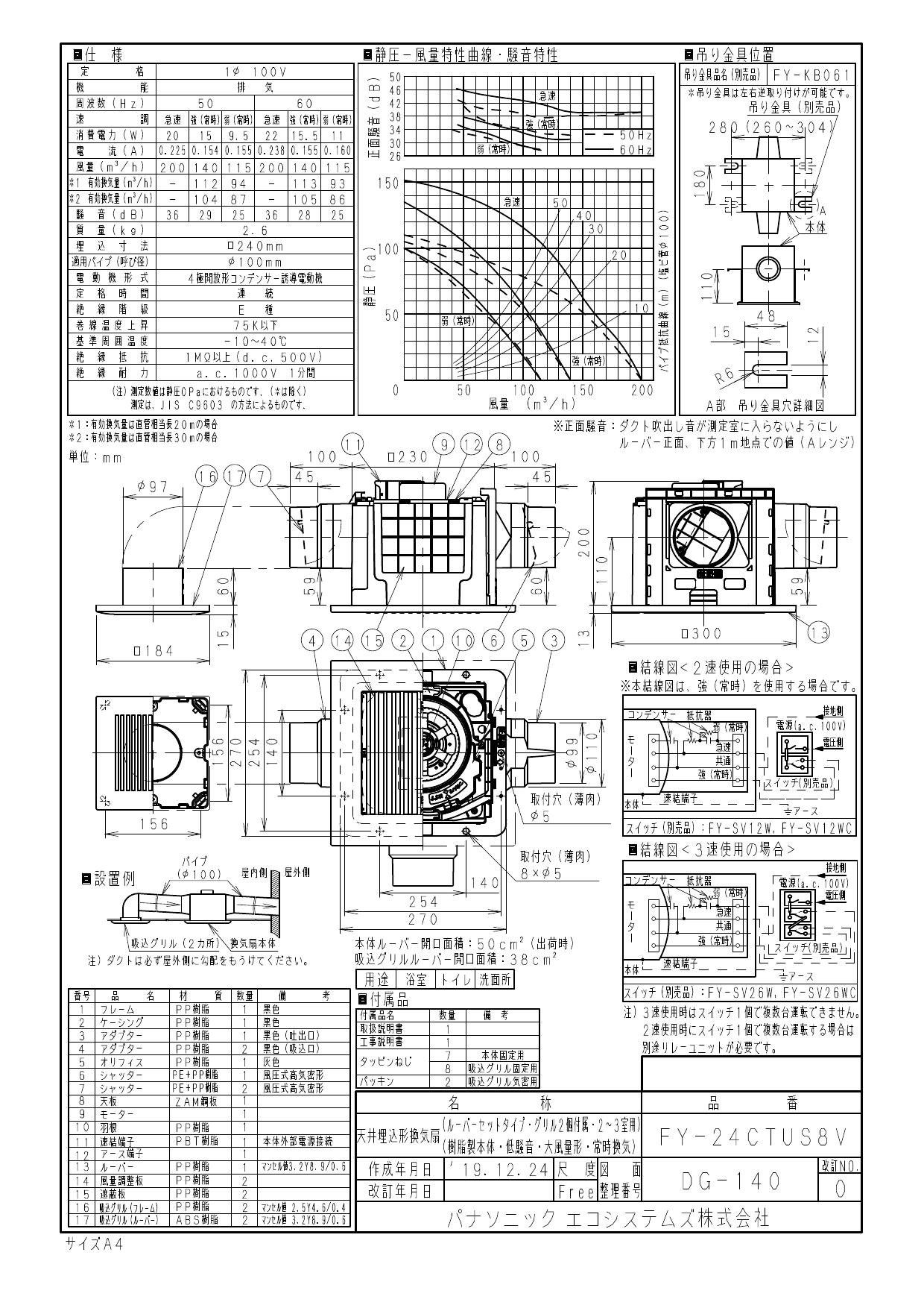 税込 パナソニック FY-24CPKS8V 天井埋込形換気扇 2室換気用 ルーバーセット 3段速調付 大風量形 低騒音形 200立方m h  吸込みグリル 子機 付属 www.paseoms.com