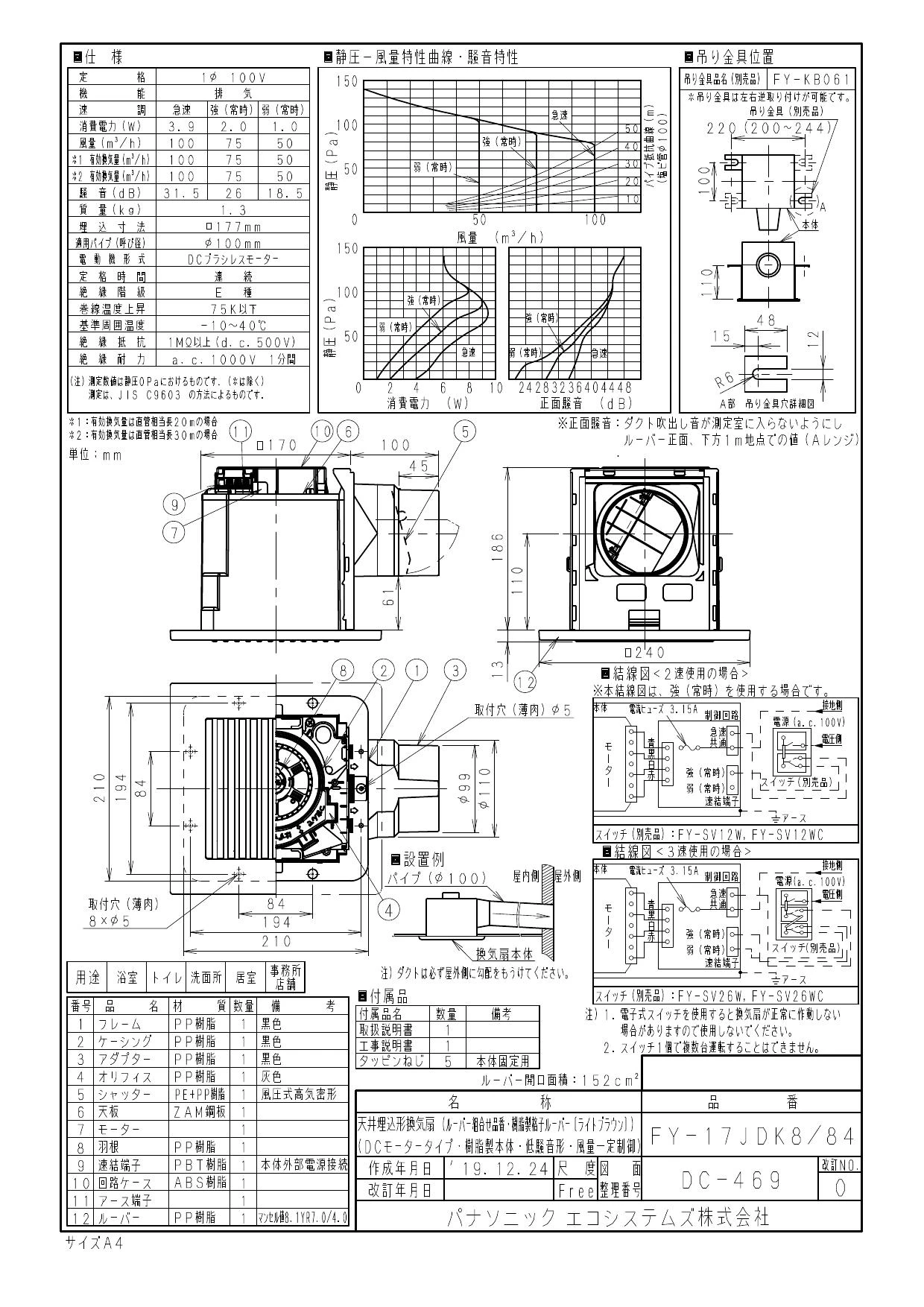 パナソニック XFY-17JDK8/84取扱説明書 商品図面 施工説明書 | 通販