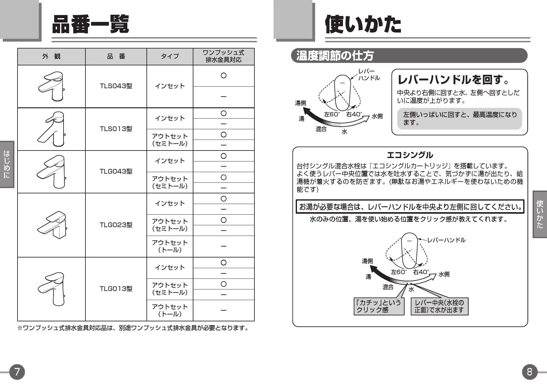 TOTO TLG01302JA 取扱説明書 商品図面 施工説明書 分解図|TOTO 洗面所用シングルレバー混合栓(台付き1穴) 洗面所用の通販はプロストア  ダイレクト