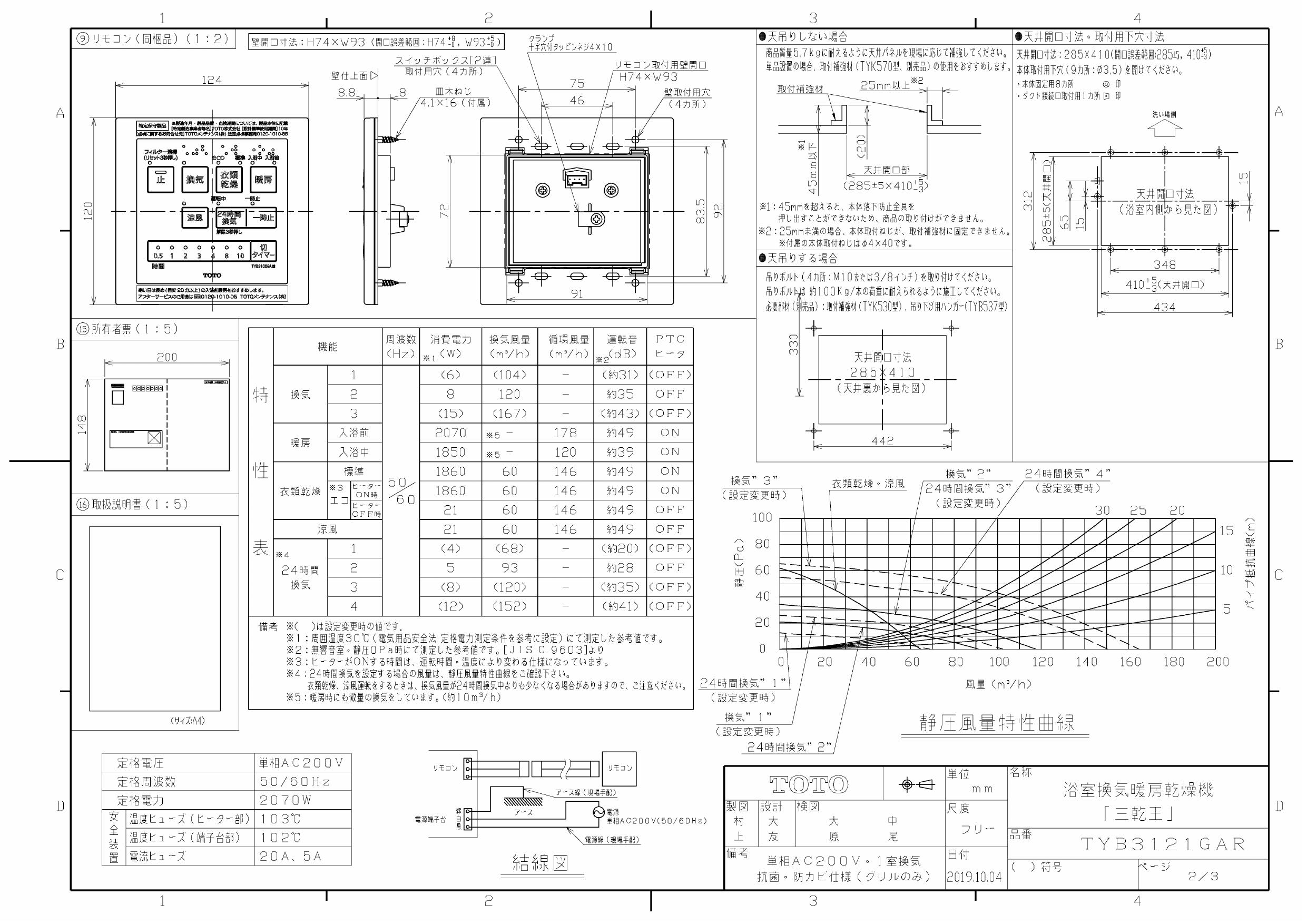 TOTO TYB3121GAR取扱説明書 商品図面 施工説明書 | 通販 プロストア